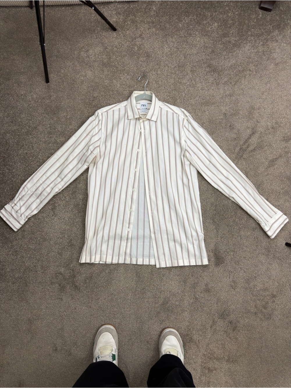 Zara Men’s Cream Shirt with Brown Pinstripes